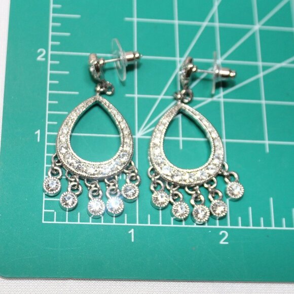 Silver CZ Chandelier Pierced Earrings - Picture 10 of 13